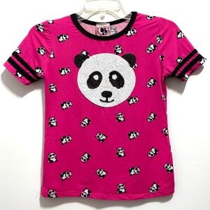 Dream Girl Panda Pink Striped Sequin Tee Shirt